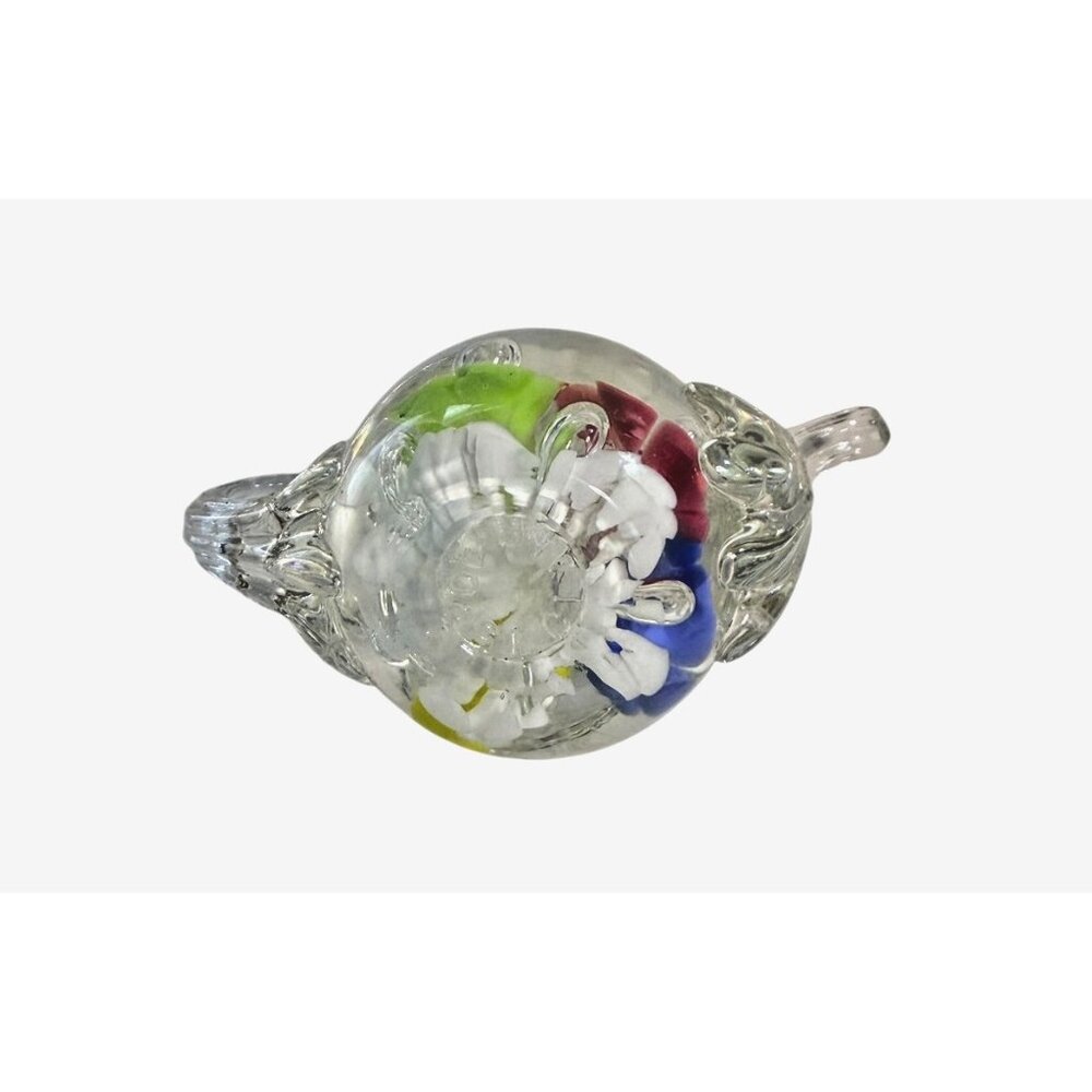 Vtg Joe St Clair‎ art glass teapot paperweight ring holder Pastel flowers - Picture 6 of 11